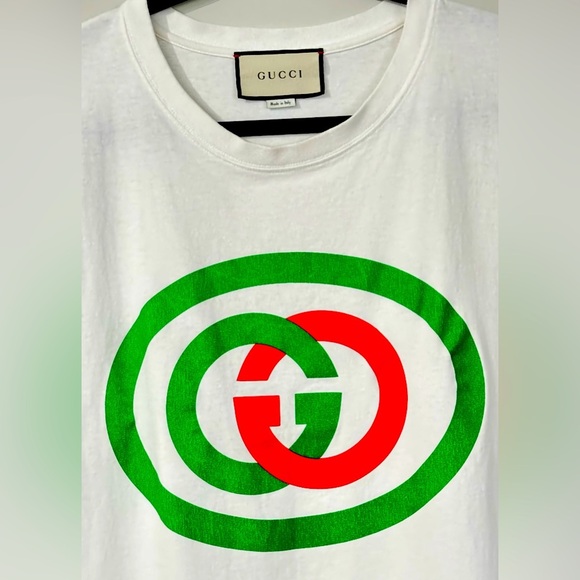 Gucci T shirt Authentic Classic GG Oval Logo Off White Short Sleeve Size L Used! - Picture 5 of 16